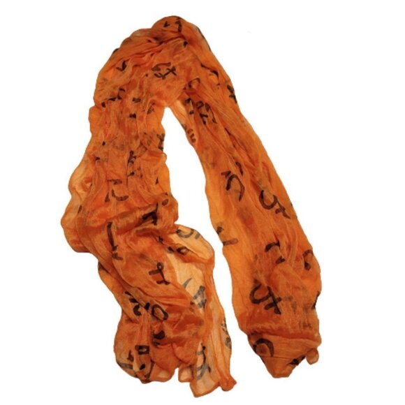 BRIGHT Orange Lightweight All Season Chinese Characters Crinkle Scarf - Picture 5 of 8